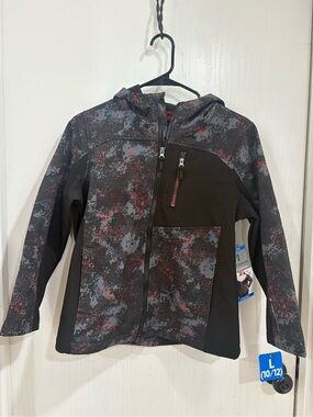 Free Country Black Softshell Jacket with Red and Gray Accents
